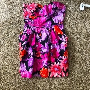 Floral pink & purple strapless mini dress